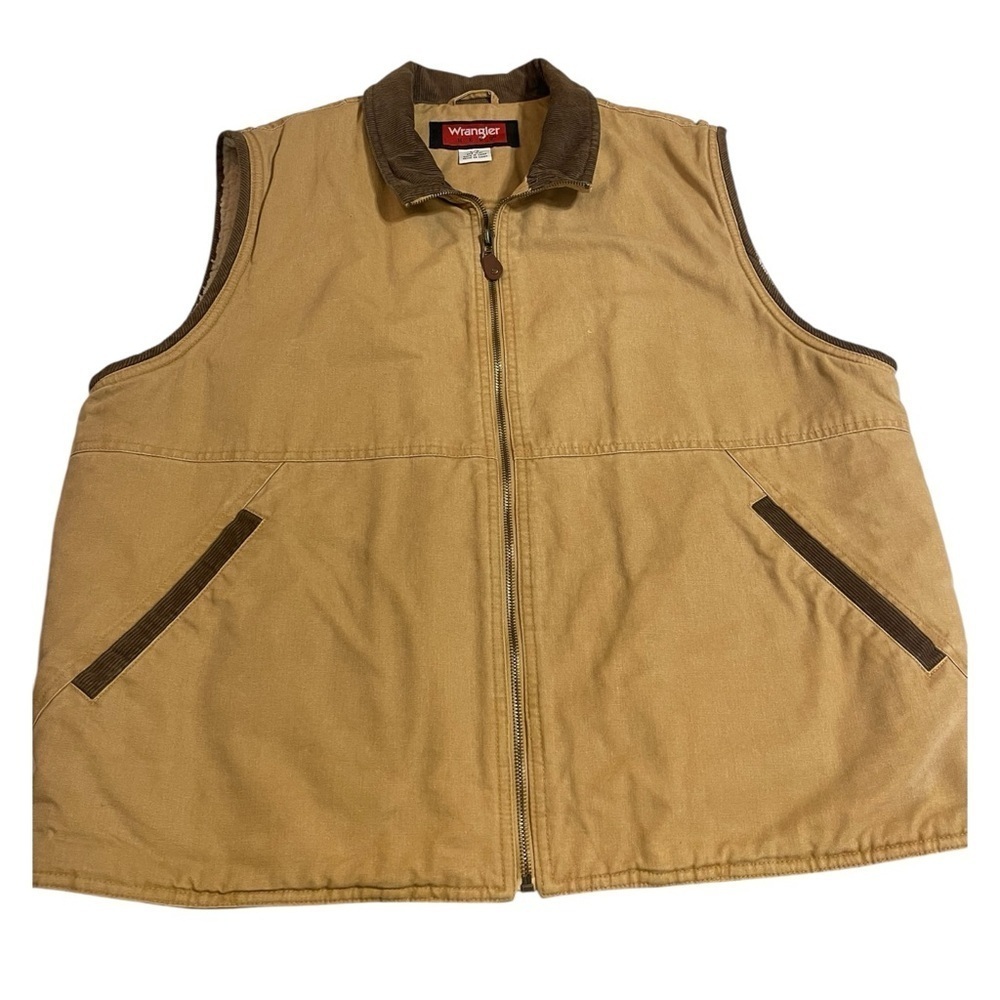 VINTAGE WRANGLER HERO FAUX SHERPA TAN LINED INSULATED VEST SZ LG EUC